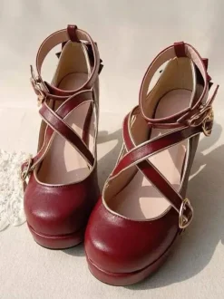 Mignonne Lolita Chaussures Roses À Talons Hauts