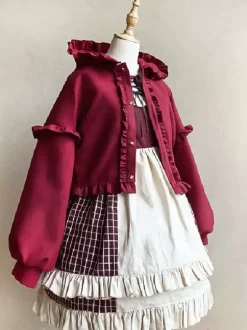 Mignonne Lolita Manteaux Bordeaux Polyester Manteau Hiver Lolita