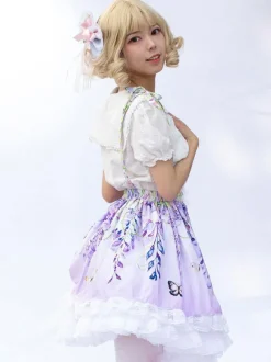 Mignonne Lolita SK Jupes Lolita À Volants Lilas Imprimée Fleurie