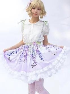 Mignonne Lolita SK Jupes Lolita À Volants Lilas Imprimée Fleurie