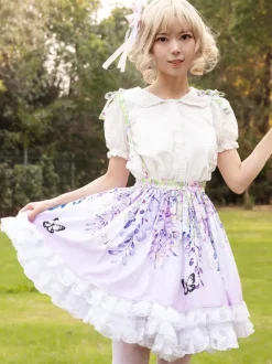 Mignonne Lolita SK Jupes Lolita À Volants Lilas Imprimée Fleurie