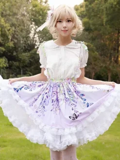 Mignonne Lolita SK Jupes Lolita À Volants Lilas Imprimée Fleurie