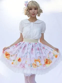Mignonne Jupe Lolita SK Angel Beats Ruffles à imprimé fleurie rose clair