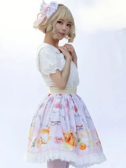 Mignonne Jupe Lolita SK Angel Beats Ruffles à imprimé fleurie rose clair