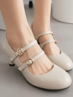Mignonne Lolita Chaussures Lolita en cuir PU à bout rond noir