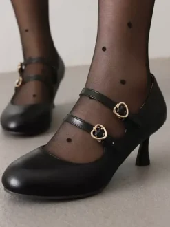 Mignonne Lolita Chaussures Lolita en cuir PU à bout rond noir