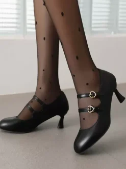 Mignonne Lolita Chaussures Lolita en cuir PU à bout rond noir