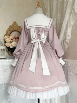 Mignonne Lolita Robe Polyester Manches Longues En Dentelle Rose Douce Lolita Une Pièce Robe