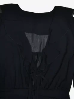 Mini robe patineuse à col en V et manches longues avec n艙ud sur le devant pour femme 2026