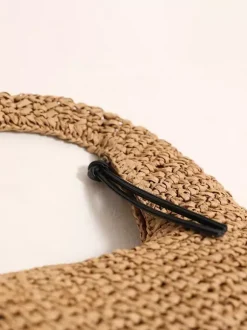 Mini sac bandoulière en raphia et paille style croissant tissé ajouré sac hobo sac à main d'été pour la plage.