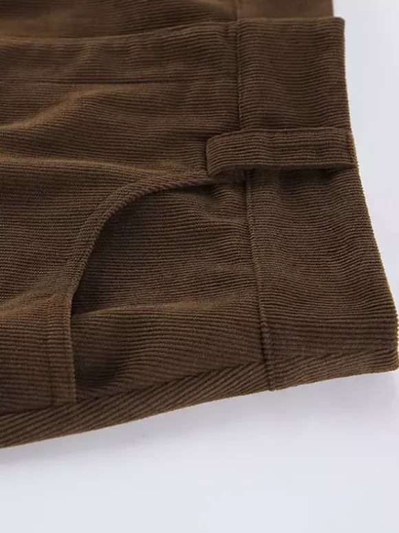 Mini-jupe femme en velours côtelé marron - Coupe rétro taille haute slim trapèze - Collection printemps-été 2026