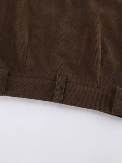 Mini-jupe femme en velours côtelé marron - Coupe rétro taille haute slim trapèze - Collection printemps-été 2026