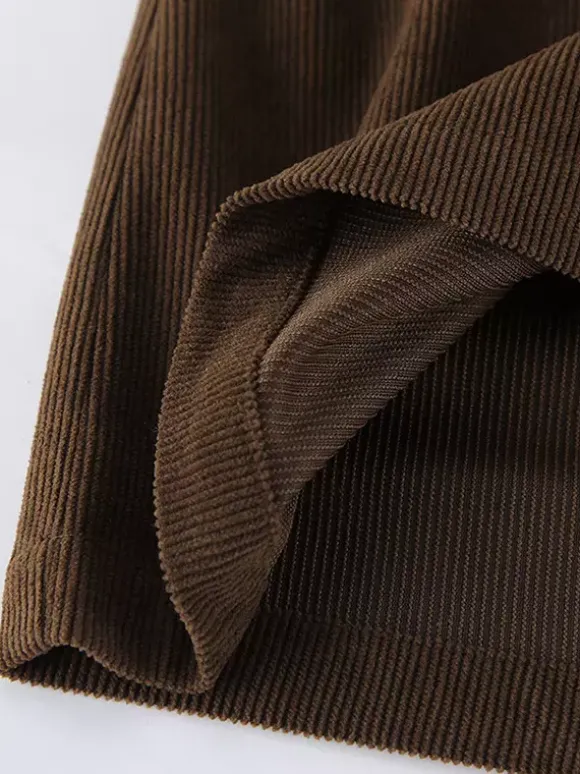 Mini-jupe femme en velours côtelé marron - Coupe rétro taille haute slim trapèze - Collection printemps-été 2026