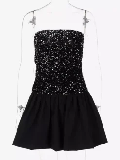 Mini-robe bustier à sequins et jupe bouffante 2026