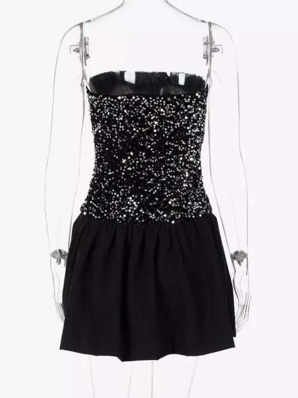 Mini-robe bustier à sequins et jupe bouffante 2026