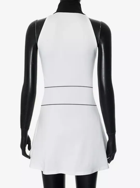 Mini-robe zippée sans manches à col montant pour femme 2026