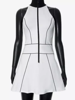 Mini-robe zippée sans manches à col montant pour femme 2026