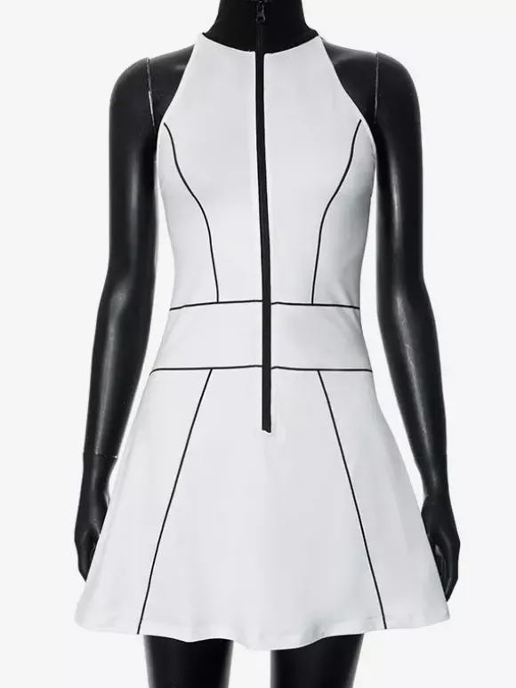 Mini-robe zippée sans manches à col montant pour femme 2026