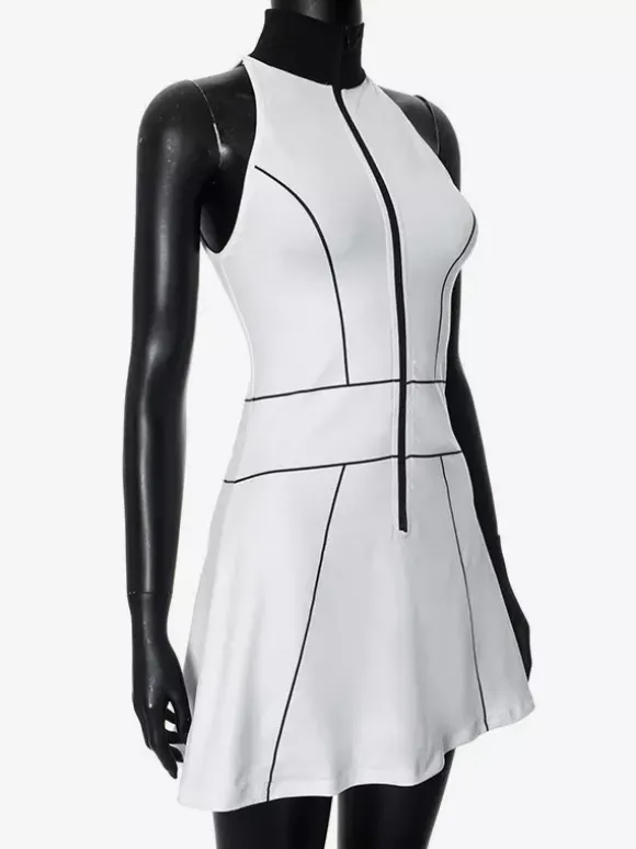 Mini-robe zippée sans manches à col montant pour femme 2026
