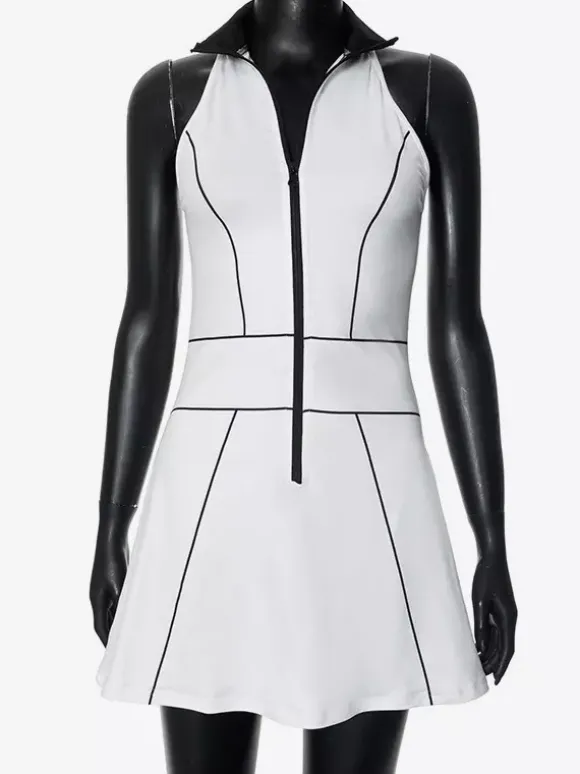Mini-robe zippée sans manches à col montant pour femme 2026