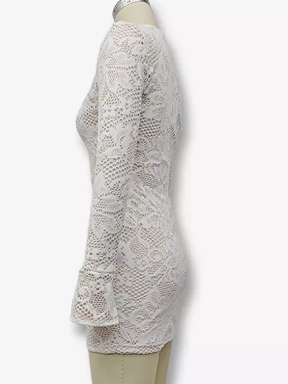 Mini robe en dentelle avec découpes à manches longues et col haut robe moulante sexy pour femme 2026