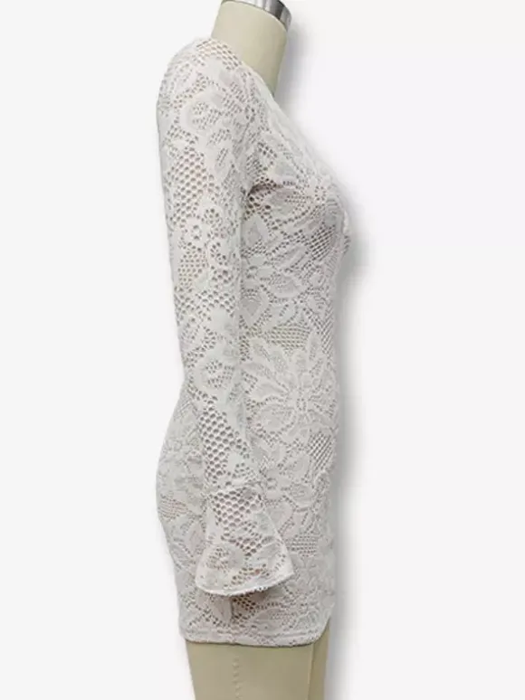 Mini robe en dentelle avec découpes à manches longues et col haut robe moulante sexy pour femme 2026