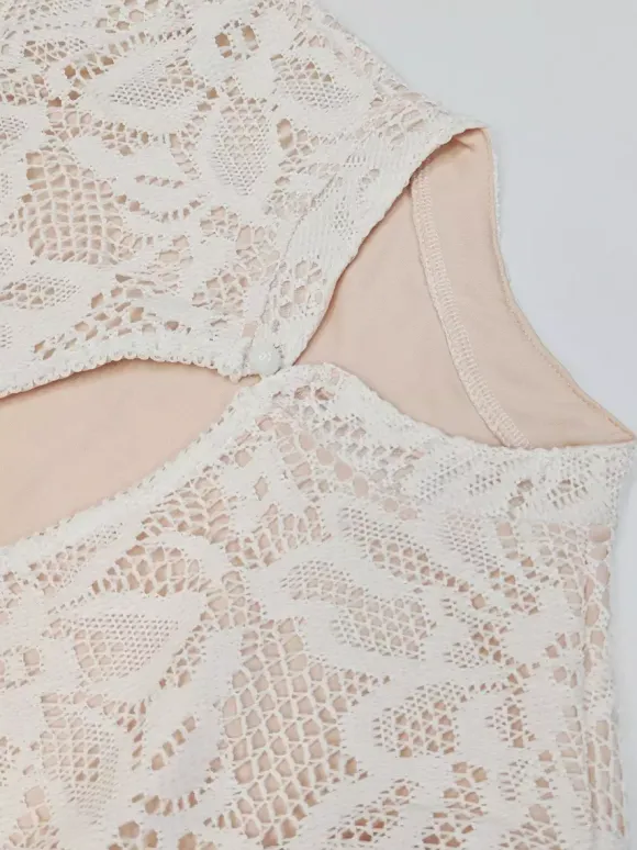 Mini robe en dentelle avec découpes à manches longues et col haut robe moulante sexy pour femme 2026