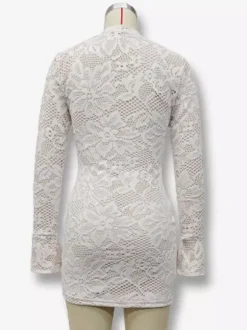 Mini robe en dentelle avec découpes à manches longues et col haut robe moulante sexy pour femme 2026