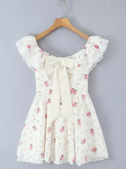 Mini-robe fleurie à épaules dénudées et n艙ud pour l'été 2026
