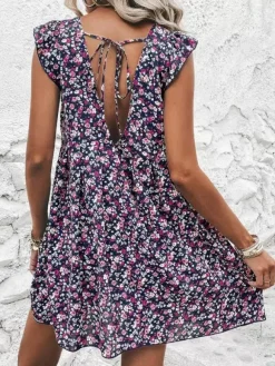Mini-robes blanches imprimées sans manches pour femmes