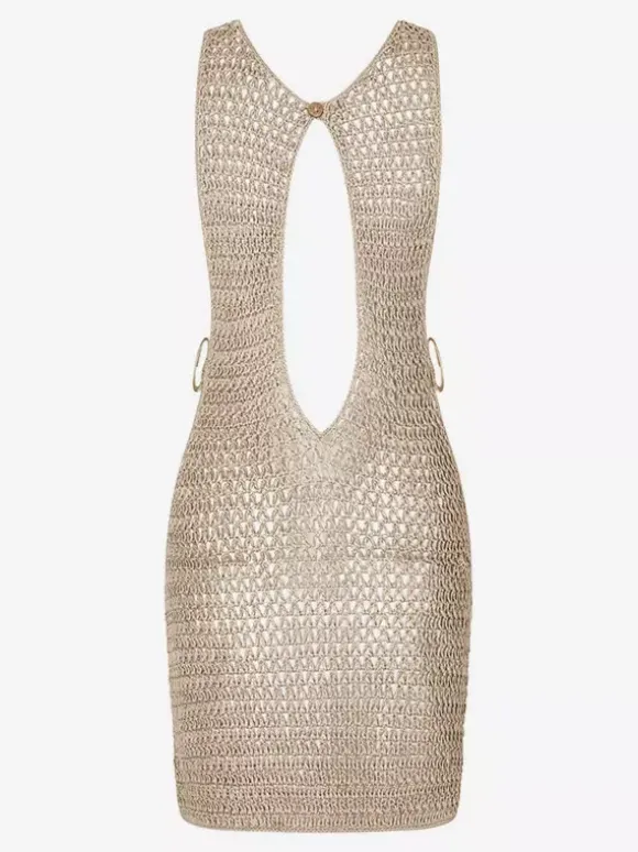 Mini-robes abricot sans manches robe courte moulante tissée pour femmes