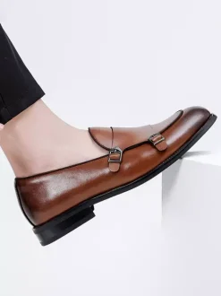 Mocassins à boucle et bout rond en cuir synthétique pour homme