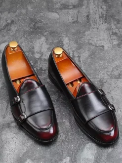 Mocassins à boucle et bout rond en cuir synthétique pour homme