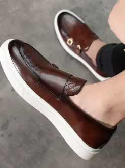 Mocassins à boucle et bride de moine pour hommes chaussures décontractées à enfiler et semelle épaisse
