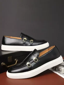 Mocassins à boucle et bride de moine pour hommes chaussures décontractées à enfiler et semelle épaisse