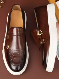 Mocassins à boucle et bride de moine pour hommes chaussures décontractées à enfiler et semelle épaisse