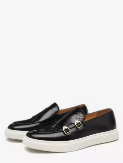 Mocassins à boucle et bride de moine pour hommes chaussures décontractées à enfiler et semelle épaisse