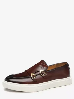 Mocassins à boucle et bride de moine pour hommes chaussures décontractées à enfiler et semelle épaisse