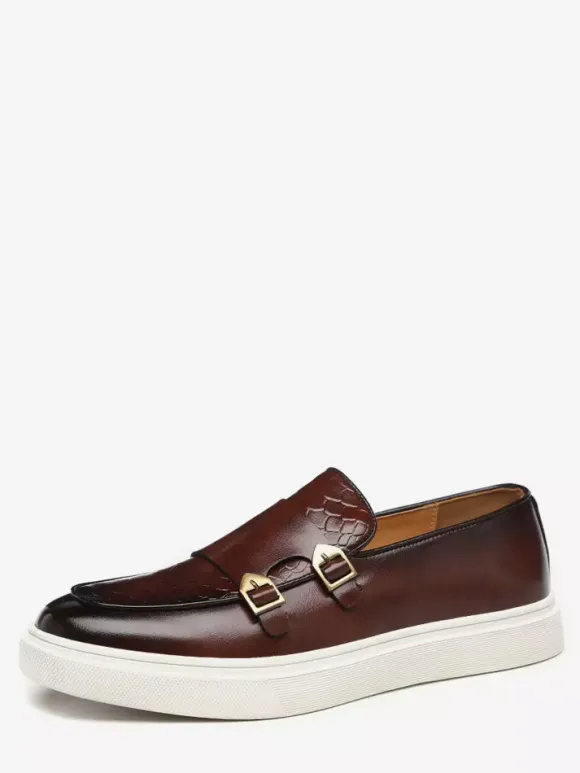 Mocassins à boucle et bride de moine pour hommes chaussures décontractées à enfiler et semelle épaisse