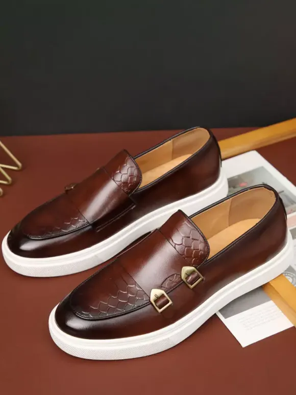 Mocassins à boucle et bride de moine pour hommes chaussures décontractées à enfiler et semelle épaisse