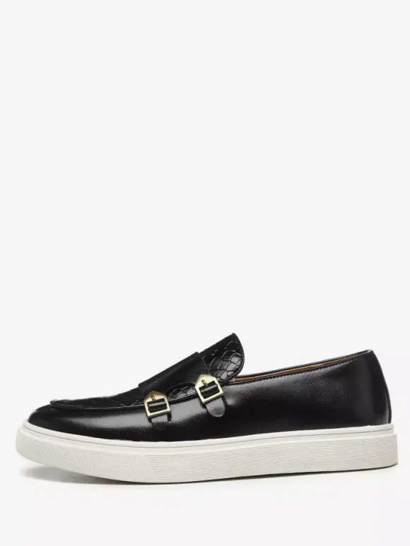 Mocassins à boucle et bride de moine pour hommes chaussures décontractées à enfiler et semelle épaisse
