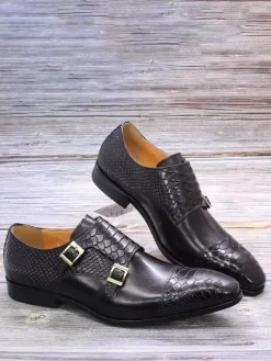 Mocassins à boucle pour homme bout carré en cuir de vache avec brides chaussures Oxford d'occasion