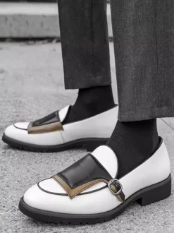 Mocassins à boucle pour homme bout rond à enfiler avec boucle design colorblock chaussures de bal