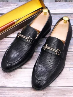 Mocassins à bout pointu pour homme chaussures tendance en métal motif serpent chaussures de mariage en cuir