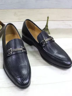 Mocassins à bout pointu pour homme chaussures tendance en métal motif serpent chaussures de mariage en cuir