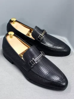 Mocassins à bout pointu pour homme chaussures tendance en métal motif serpent chaussures de mariage en cuir