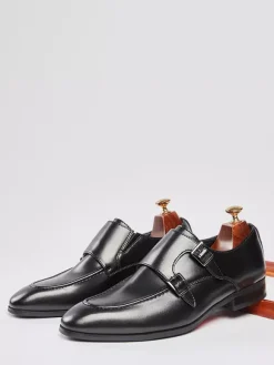Mocassins à bout pointu pour homme chaussures britanniques à double boucle chaussures d'affaires formelles en cuir véritable