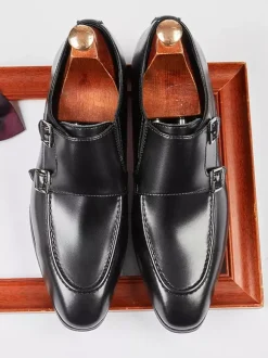 Mocassins à bout pointu pour homme chaussures britanniques à double boucle chaussures d'affaires formelles en cuir véritable