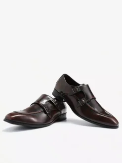 Mocassins à bout pointu pour homme chaussures britanniques à double boucle chaussures d'affaires formelles en cuir véritable