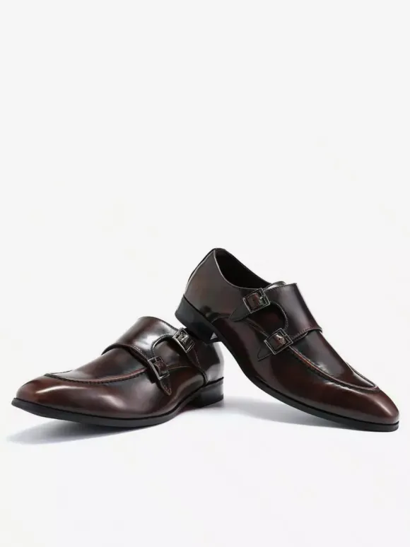Mocassins à bout pointu pour homme chaussures britanniques à double boucle chaussures d'affaires formelles en cuir véritable